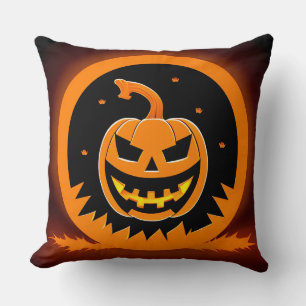 Halloween Jack-O'-Lantern With Creepy Face Throw Pillow