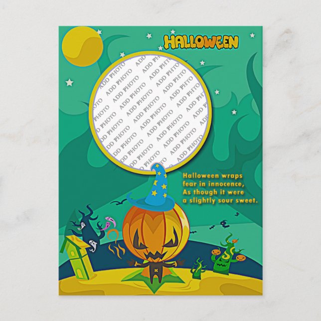 Halloween Jack o' Lantern Wizard Add Photo Frame Postcard (Front)