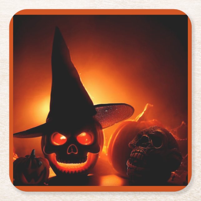 Halloween - Jack-O-Lanterns 5 Square Paper Coaster (Front)