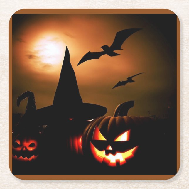 Halloween - Jack-O-Lanterns 7 Square Paper Coaster (Front)
