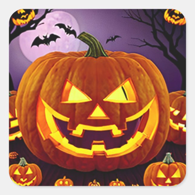 Halloween Jack-o-Lanterns and Bats Square Sticker (Front)