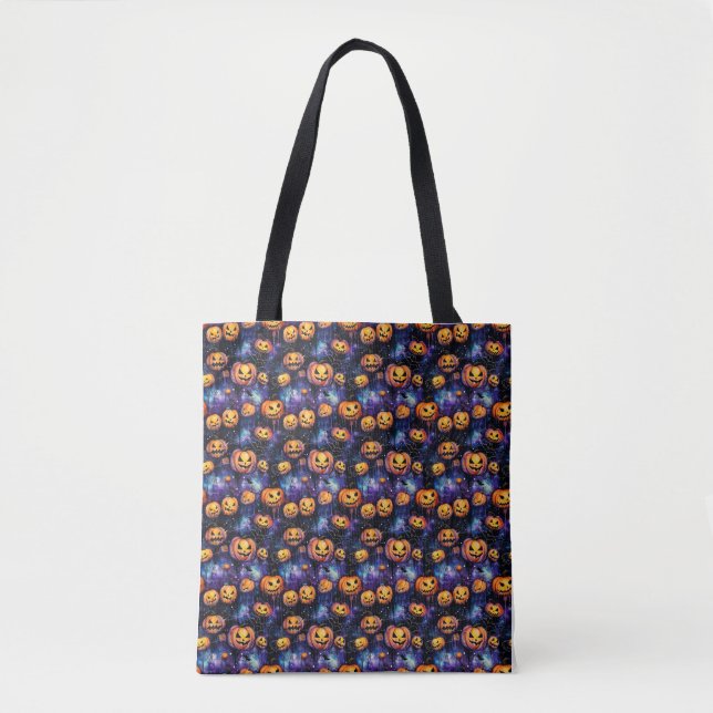 Halloween Jack-O-Lanterns Orange Pumpkins Tote Bag (Front)