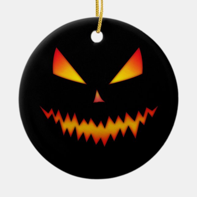 Halloween Jack O'Lantern face cool scary evil Ceramic Ornament (Front)