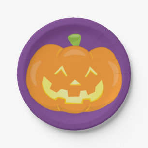 Halloween Jack O'Lantern Pumpkin Purple Orange Paper Plate