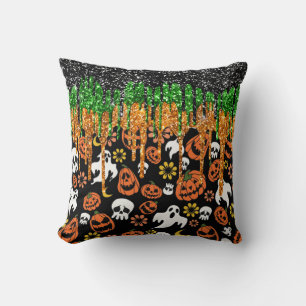 Halloween Jack Olantern Pumpkins, Flying Ghosts Throw Pillow