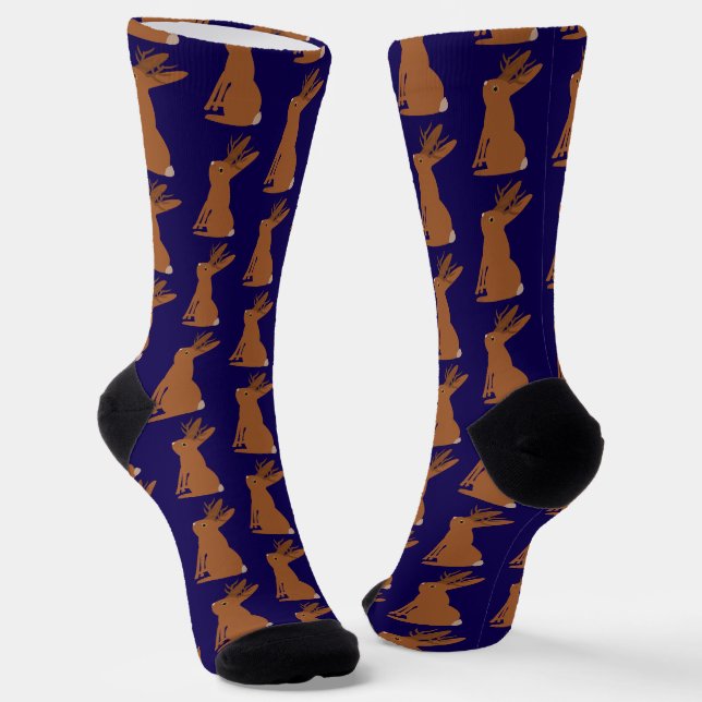 Halloween Jackalope Trick or Treat Patterned Socks (Angled)