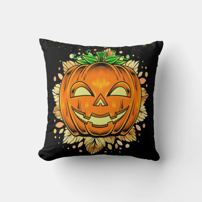 Halloween JackOLantern Spooky Pumpkin Black  Throw Pillow (Front)
