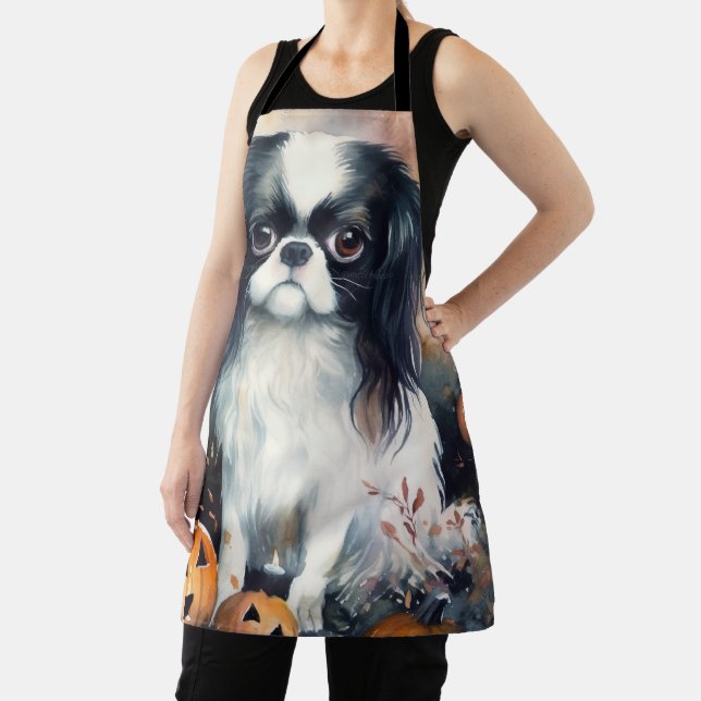 Halloween Japanese Chin With Pumpkins Scary Apron (Insitu)