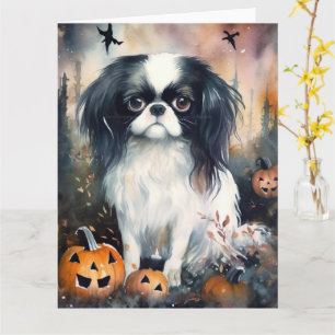Halloween Japanese Chin With Pumpkins Scary Card