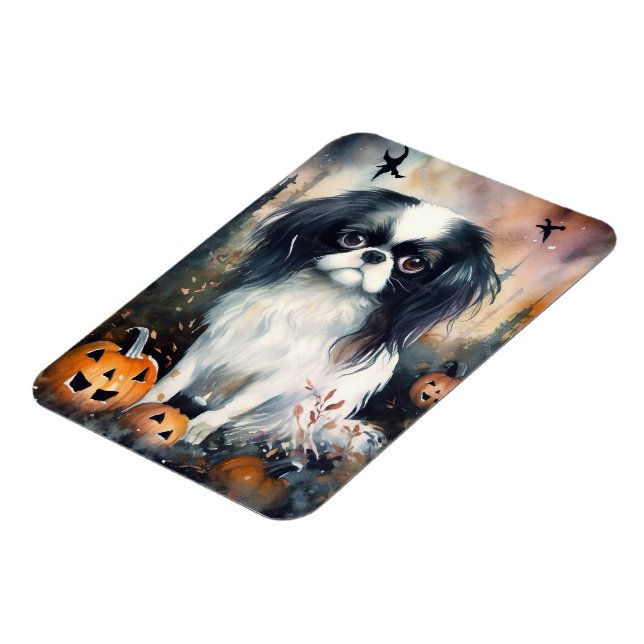 Halloween Japanese Chin With Pumpkins Scary Magnet (Left Side)
