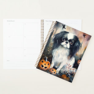 Halloween Japanese Chin With Pumpkins Scary Planner