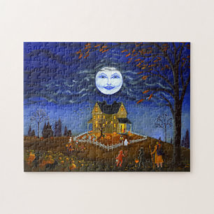 Halloween jigsaw puzzle, trick or treat scene puzzle