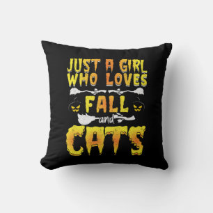 Halloween Just A Girl Who Loves Fall And Cats Throw Pillow