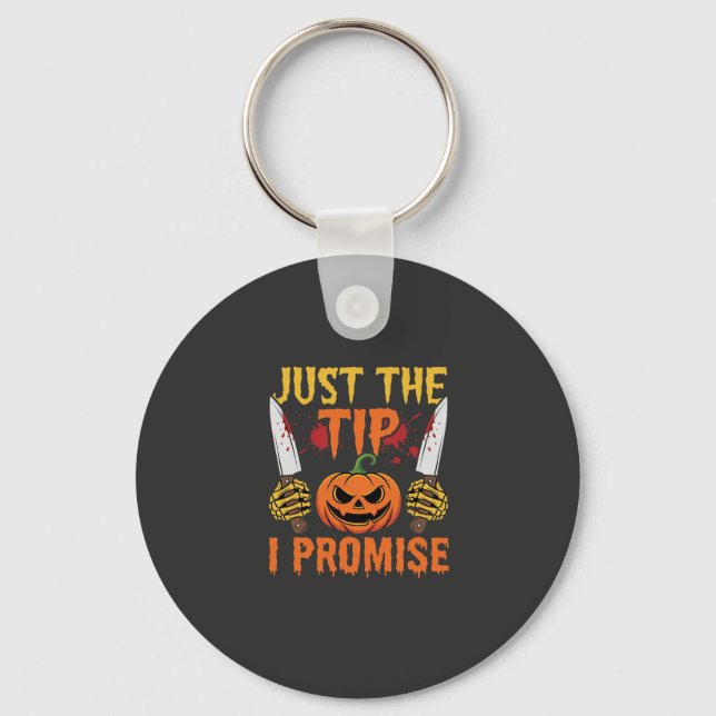 Halloween Just The Tip Pumpkin Knife Graphic Keychain (Front)