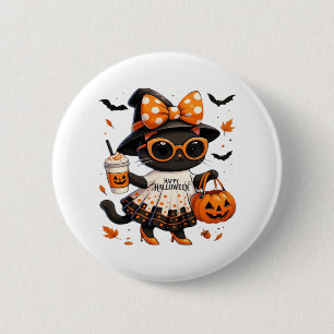 Halloween Kawaii Cat – Witch Cat with Pumpkin and  2 Inch Round Button