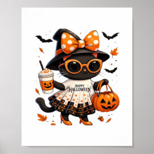 Halloween Kawaii Cat – Witch Cat with Pumpkin and  Poster