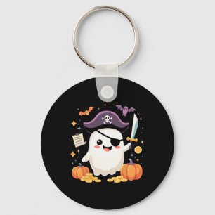 Halloween Kawaii Ghost Dressed As Pirate For Spook Keychain