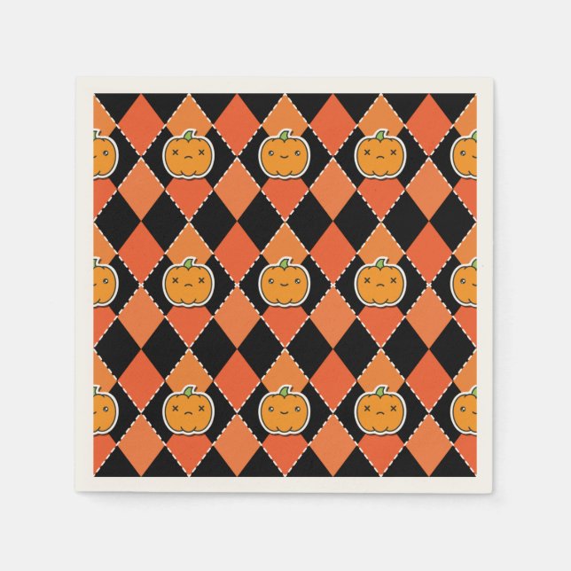 Halloween Kawaii Jack-o-lantern Argyle Napkin (Front)