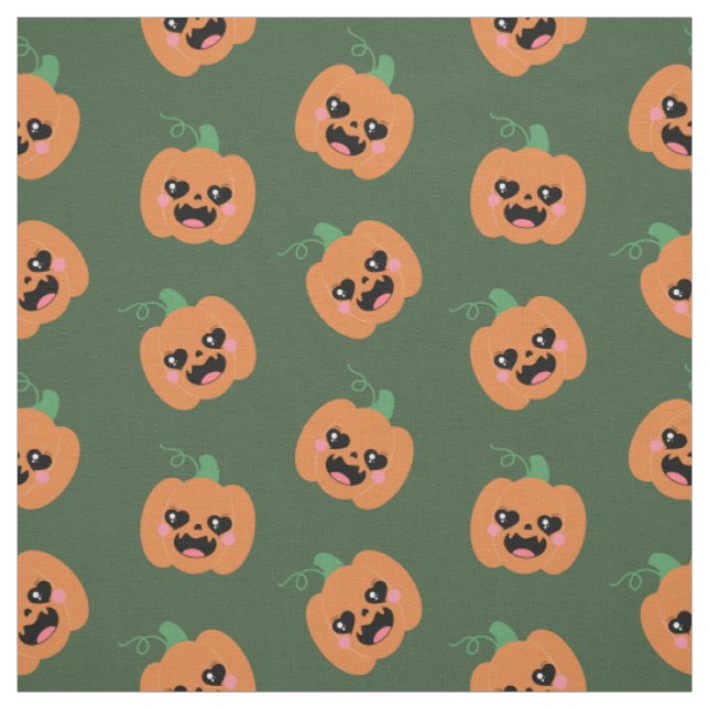 Halloween Kawaii Pumpkins Pattern Fabric (Swatch)