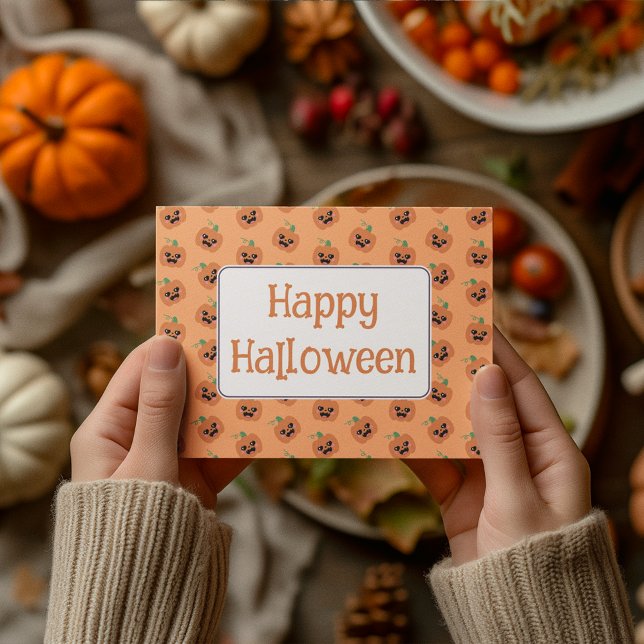 Halloween Kawaii Pumpkins Pattern Holiday Postcard (Creator Uploaded)