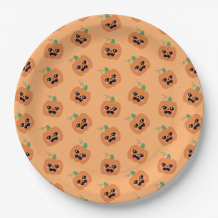 Halloween Kawaii Pumpkins Pattern Paper Plate