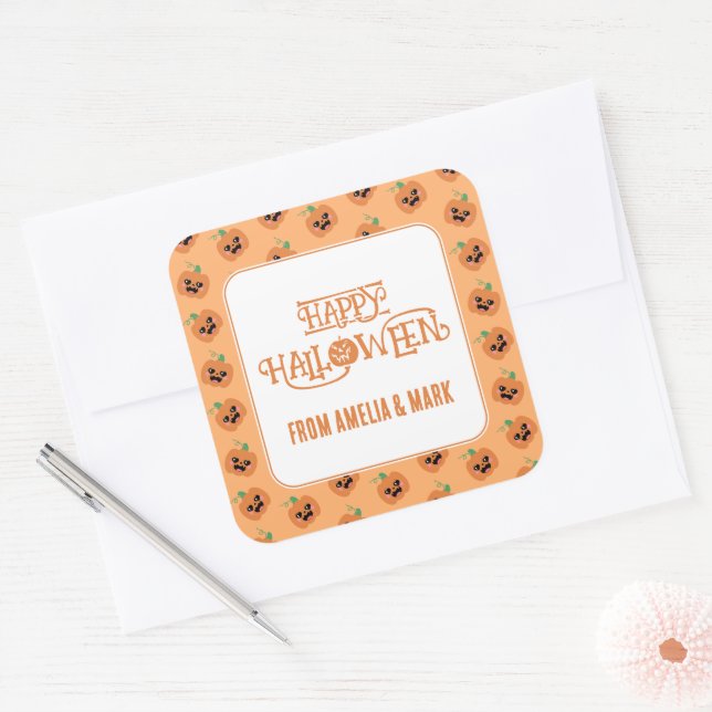 Halloween Kawaii Pumpkins Pattern Square Sticker (Envelope)