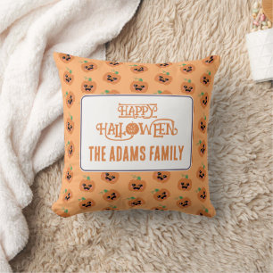 Halloween Kawaii Pumpkins Pattern Throw Pillow