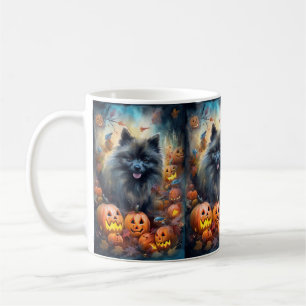 Halloween Keeshond With Pumpkins Scary Coffee Mug