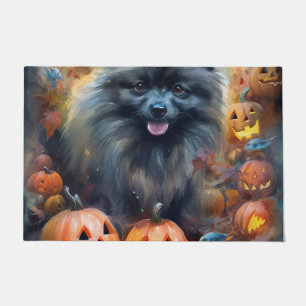 Halloween Keeshond With Pumpkins Scary Doormat