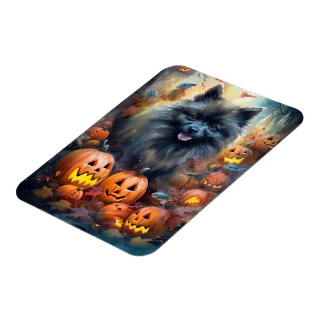 Halloween Keeshond With Pumpkins Scary Magnet (Left Side)