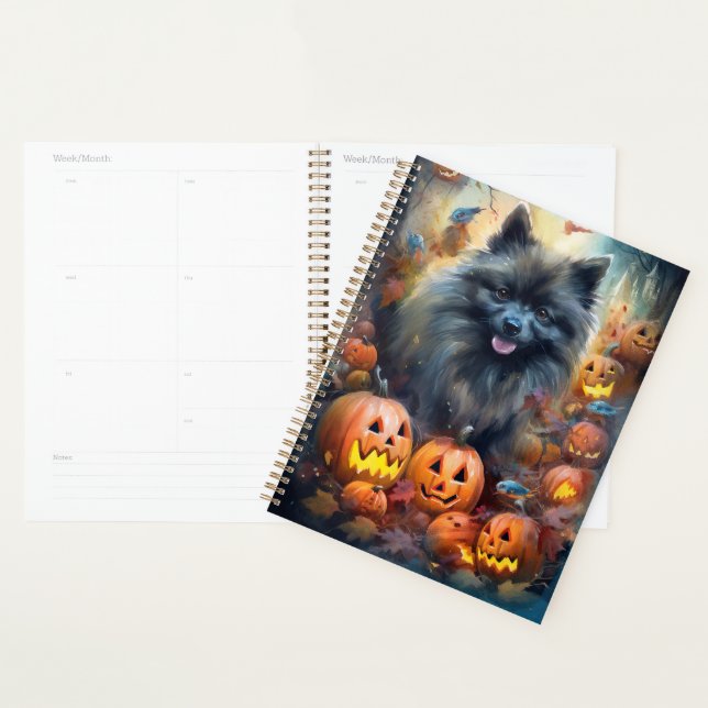 Halloween Keeshond With Pumpkins Scary Planner (Display)