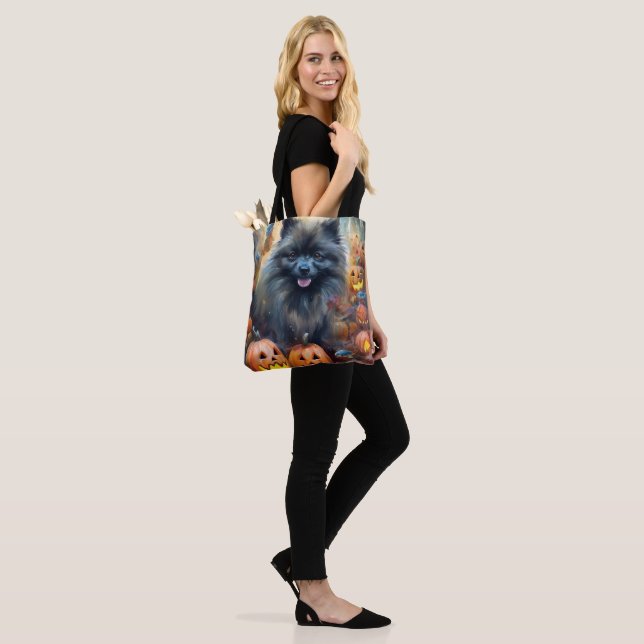 Halloween Keeshond With Pumpkins Scary Tote Bag (On Model)
