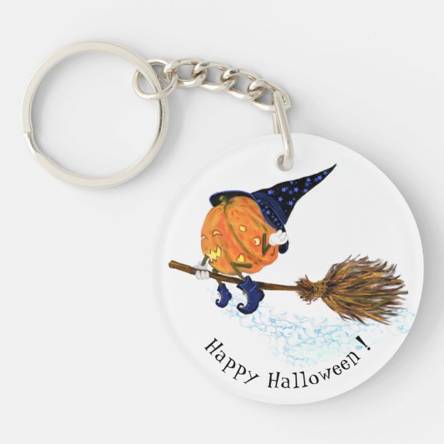 Halloween Keychain Witch Pumpkin Flying Broom (Front)