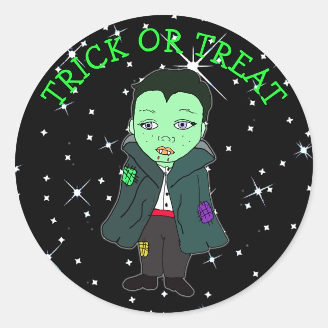 Halloween Kid Vampire Starry Night Classic Round Sticker (Front)