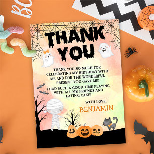 Halloween Kids Costume Birthday Party Thank You Card