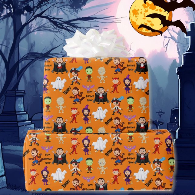 Halloween Kids Name Child's Birthday Personalize Wrapping Paper (Creator Uploaded)