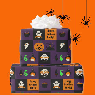 Halloween Kids Name Child's Birthday Personalize Wrapping Paper