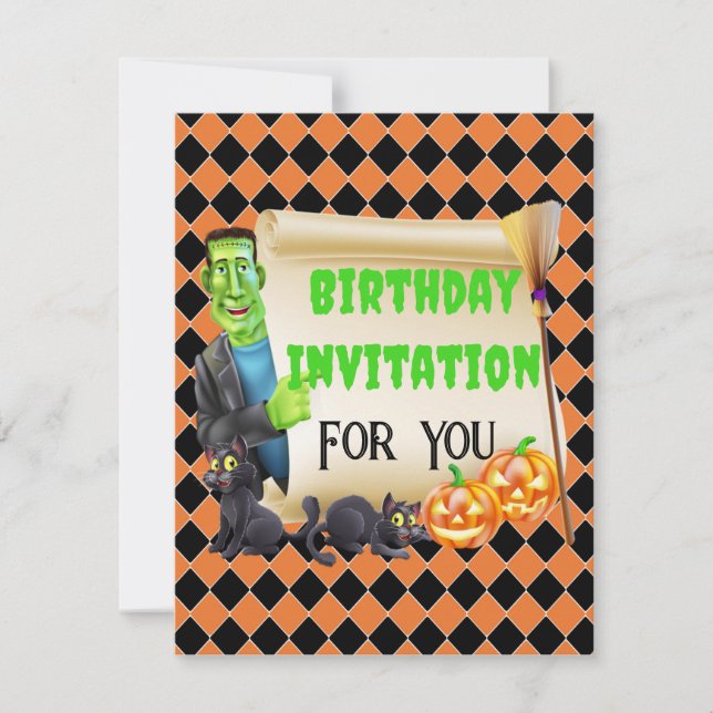 Halloween Kids Name Frankenstein Birthday Custom Invitation (Front)