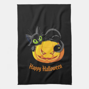 Halloween Kitchen Towel-Black Cat Kitchen Towel