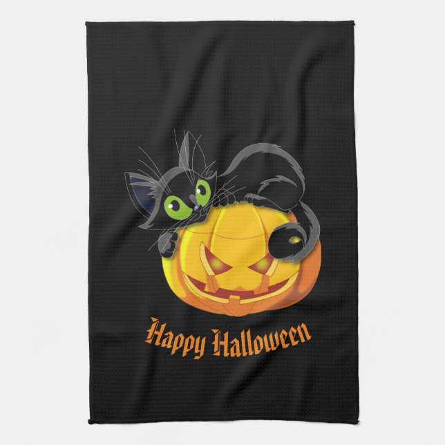 Halloween Kitchen Towel-Black Cat Kitchen Towel (Vertical)