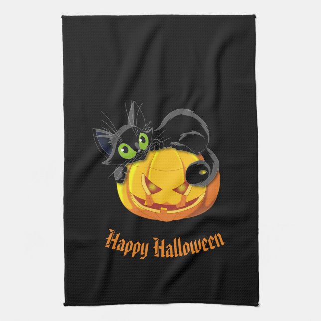 Halloween Kitchen Towel-Black Cat Towel (Vertical)