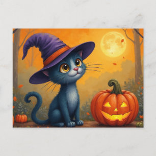 Halloween Kitten and Jack O'Lantern  Holiday Postcard