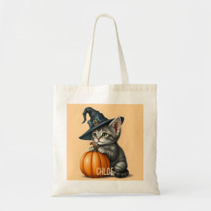 Halloween Kitten, Halloween Kitten Witch, Tote Bag