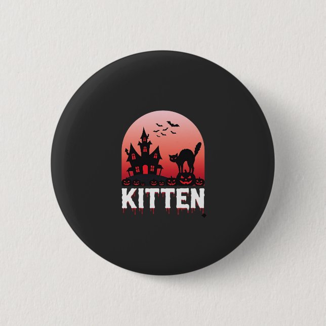 Halloween Kitten Haunted House Cat Design_1 2 Inch Round Button (Front)