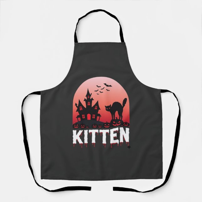 Halloween Kitten Haunted House Cat Design_1 Apron (Front)