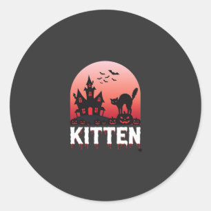 Halloween Kitten Haunted House Cat Design_1 Classic Round Sticker