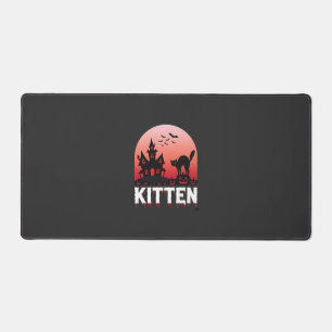 Halloween Kitten Haunted House Cat Design_1 Desk Mat