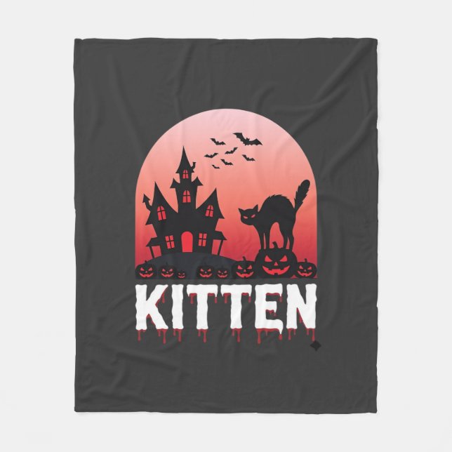 Halloween Kitten Haunted House Cat Design_1 Fleece Blanket (Front)