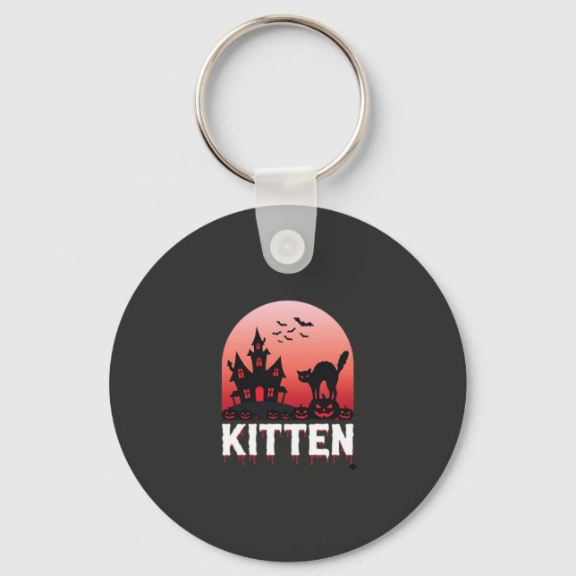 Halloween Kitten Haunted House Cat Design_1 Keychain (Front)