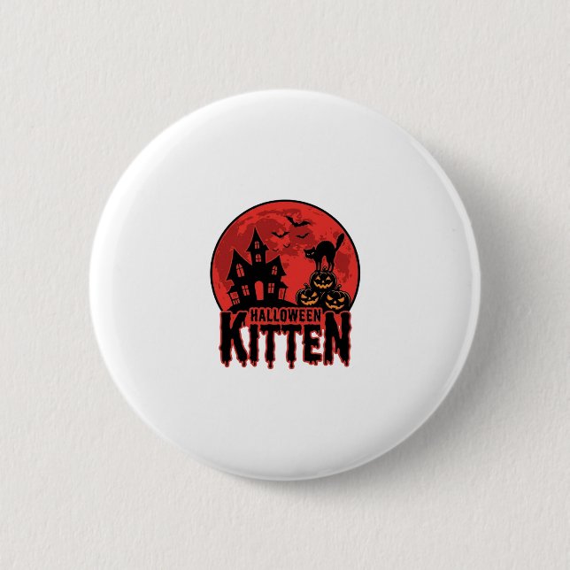 Halloween Kitten Haunted House Cat Graphic_1 2 Inch Round Button (Front)